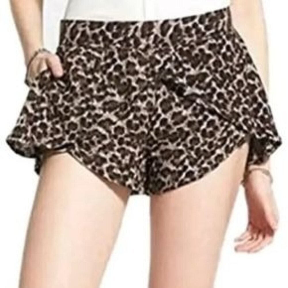 Free People Dahlia Cheetah Animal Print Rayon Flowy Boho Shorts Large NWT
